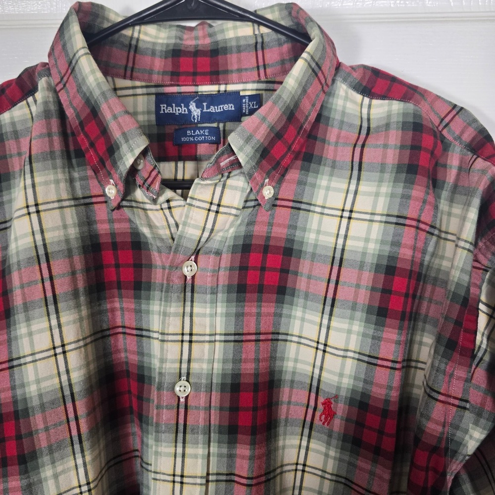 Ralph Lauren Blake Button Down Shirt Men's XL Red Mixed Plaid Pony 100% Cotton